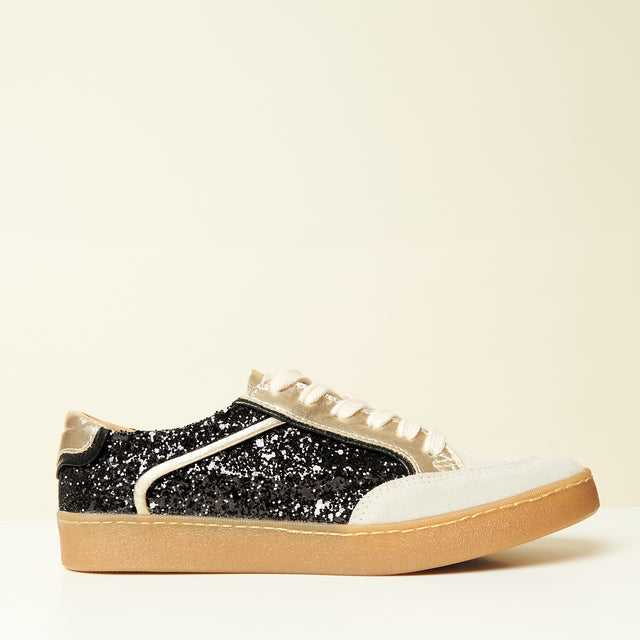 Zapatilla Negra Glitter con Dorado con planta color crepe