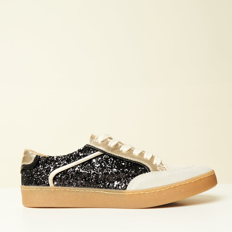 Zapatilla Negra Glitter con Dorado con planta color crepe