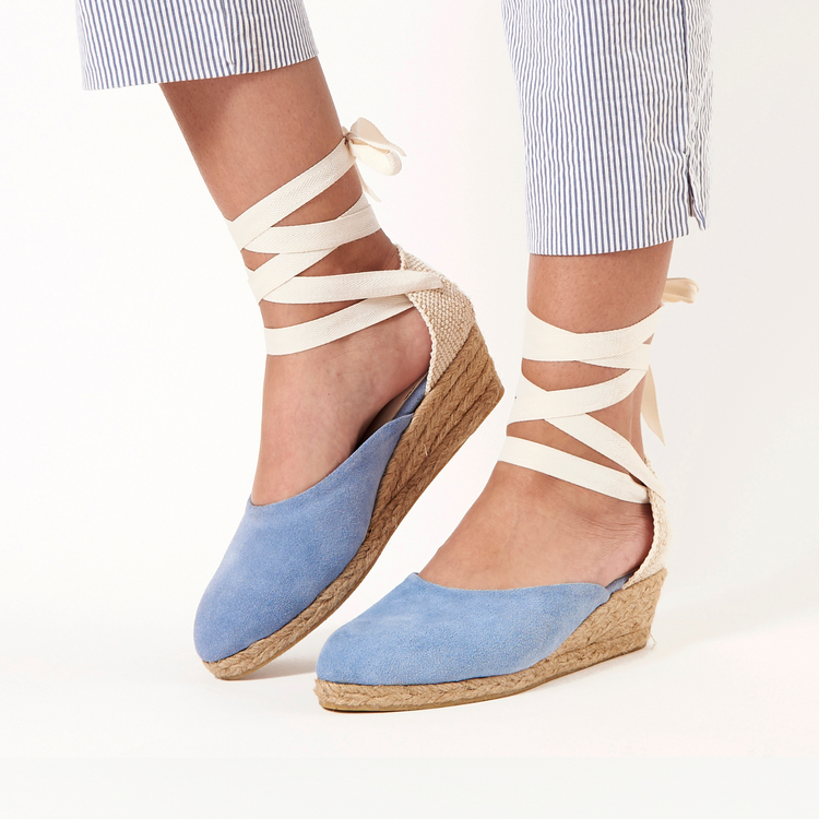 Sandalia Rafia Celeste con taco